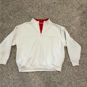 Supreme White Sweatshirt with Red Accent